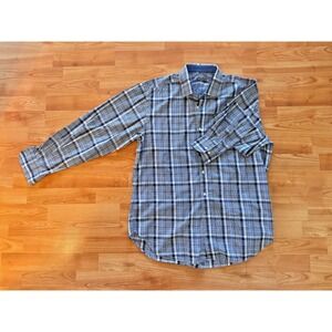 J McLaughlin Button-Up Check Shirt Men's Large‎ L Long Sleeve Blue White